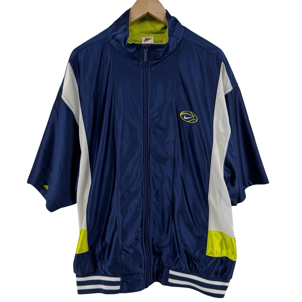 Vintage Nike Mens Size XL Blue Full Zip Short Sleeve Warm‎ Up Basketball Jacket